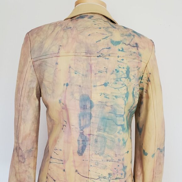 Escada 34 leather jacket tan pink beige blue purple white gray 4 6 small medium - Picture 3 of 10